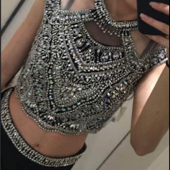 Heavy Crystal stonework two piece black prom dress size 10 - Picture 5 of 8